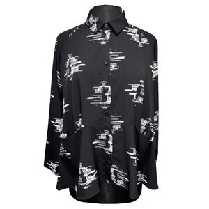 NEW COMFY USA Mimi Shirt Size S Black White Bell Sleeve Pockets Abstract Print